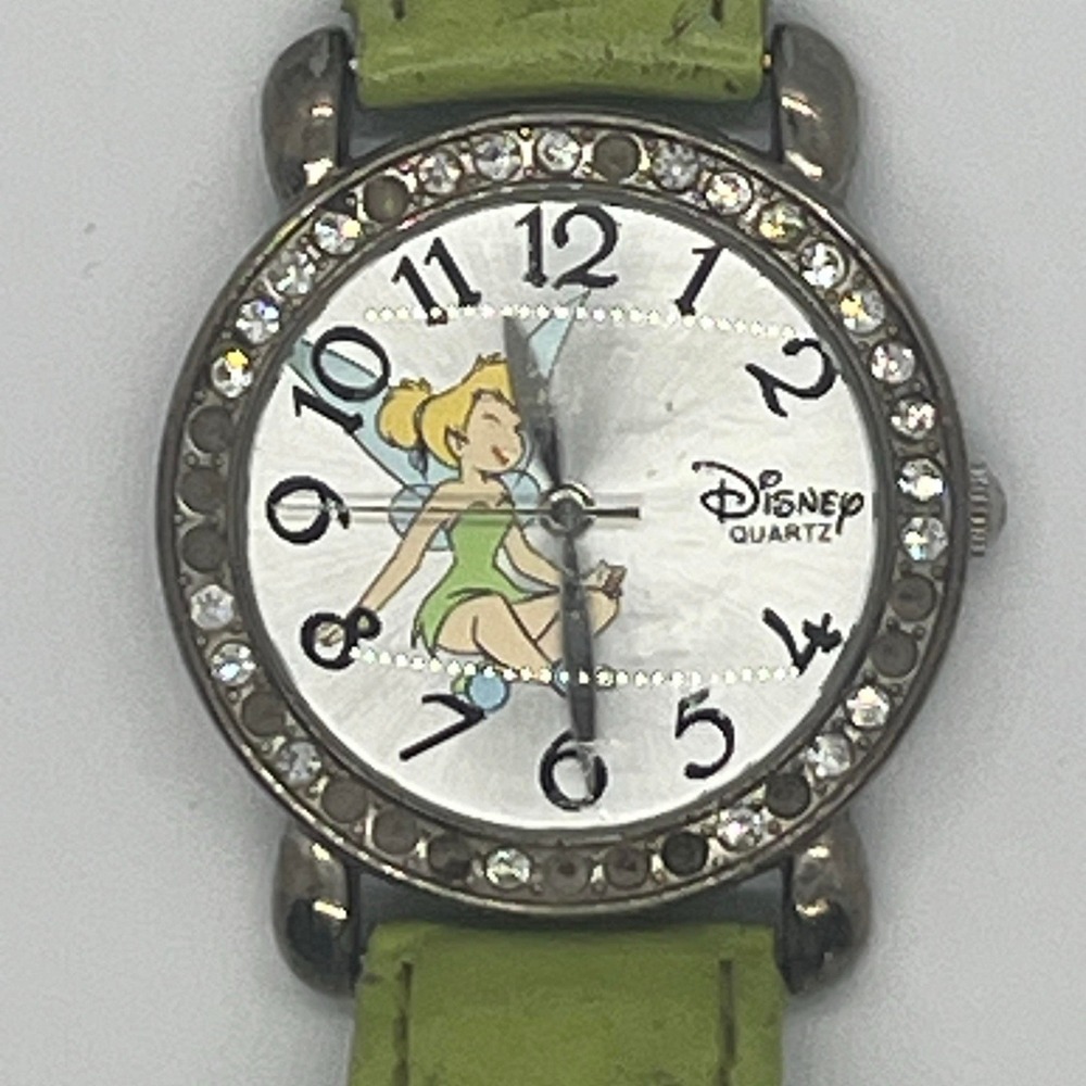 Disney Parks Time Works Tinkerbell Watch Womens Child Lime Green Leather Band